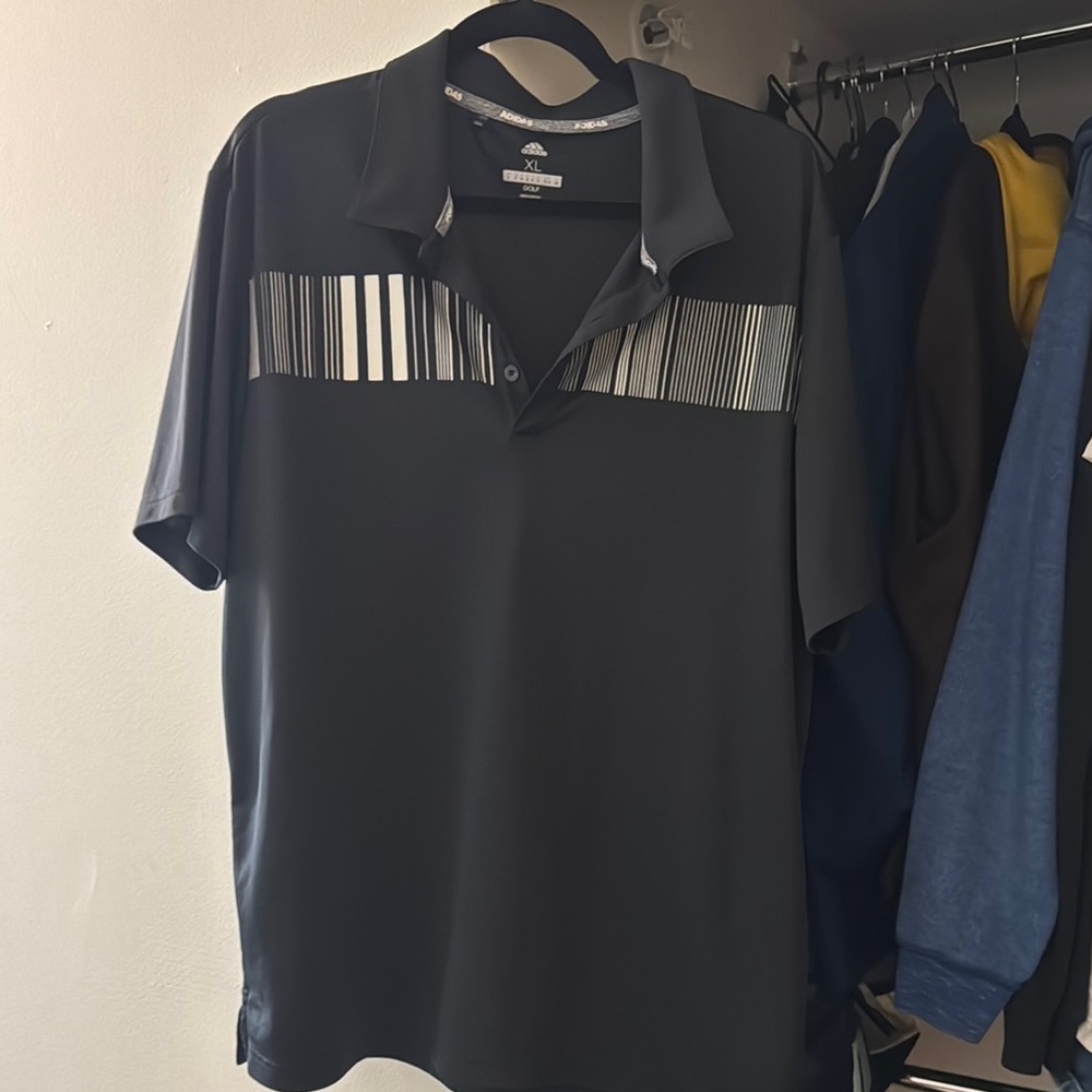 Adidas Men's Dark Gray Polo with Stripe Accent